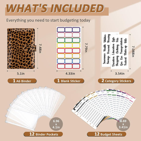 Onlyesh Budget Binder, Budget Binder with Zipper Envelopes, Cash Envelopes for Budgeting, Money Organizer for Cash, 28Pcs Budget Planner with Cash Envelopes(Leopard Print Brown) by ONLYESH