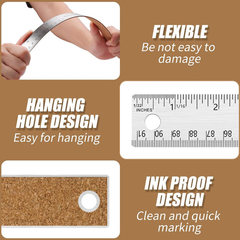 Metal Ruler 24 Inch, Stainless Steel Non Slip Straight Edge Ruler with Cork Backing for Woodworking