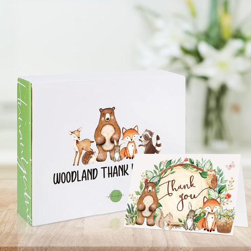 Hunanyume 50 Pack 4x6 Inch Woodland Thank You Cards with Envelopes & Stickers - Cute Forest Animals Assorted Bulk