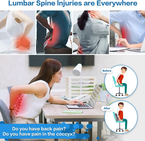 Generic Set Tailbone Seat Cushion & Lumbar Support Pillow for Office Chair, and Discomfort with Lumbar Support Pillow