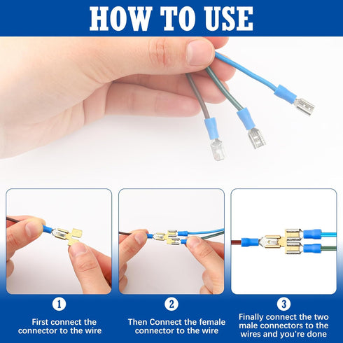 25 Pcs Double Piggyback Spade Connector, Quick Disconnect Electrical 2 Way Wire Terminals Adapter for Automotive