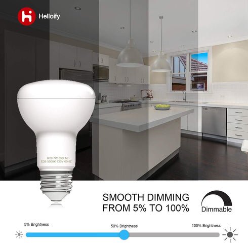 Dimmable R20/BR20 LED Flood Light Bulb 7W 50W Equivalent 5000K Daylight White 600lm E26 Screw Base (6 Count)