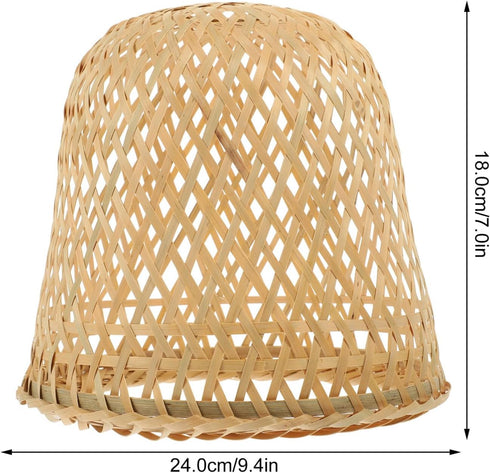 24cm Cabilock Bamboo Woven Lamp Shade, Handmade Weave Lampshade Natural Wicker Chandelier Lamp Cover Boho Lamp Shades