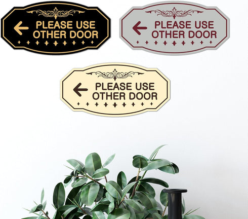 Signs ByLITA Victorian Please Use Other Door Left Arrow Sign (Brushed Gold) - Small 1 Pack