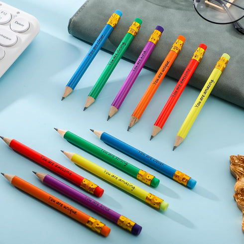 Spakon 48 Pack Operation Christmas Mini Pencils - Bulk Inspirational Golf Pencils with Eraser for School and Party