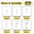 270Pcs Hardware Pins Assortment Kit, 6 Sizes Hitch Pins Cotter Pin Set, Heavy Duty Locking Pin R Clips, Zinc-Plated