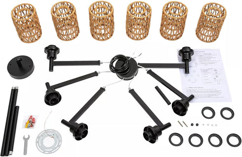 24.8" 6-Light Dimmable Rustic Retro Ceiling Light Ceiling Mount Lamp, Chandeliers, for The Living Room, Dining Room
