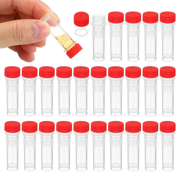 PATIKIL 1ml Plastic Cryogenic Vials, 25Pcs Self Standing Screw Top Test Tubes for Lab Use