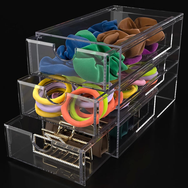 Noverlife 3 Drawers Hair Accessories Organizer - Clear Acrylic Desktop Craft Drawer Cabinet for Bathroom
