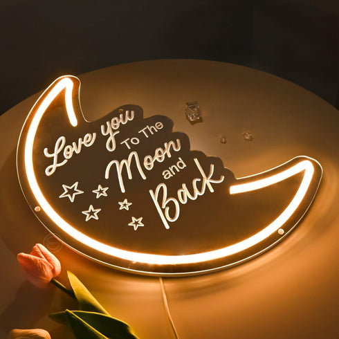5V Dimmer 15.75 Britrio LED Moon Neon Light Sign, Love You To the Moon And Back Mirror Neon Wall Decor for Party Girls