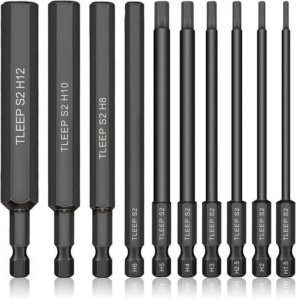 10 x Long 100MM 1/4 Inch Hex Head Allen Wrench Drill Bits, Metric S2 Steel Magnetic Tips for Ikea Type Furniture