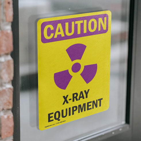 (2 Pack) X-Ray Equipment OSHA Caution Radiation Sign 5 Inch X 3.5 Inch Vinyl Label Decal Sticker, Weather Resistant