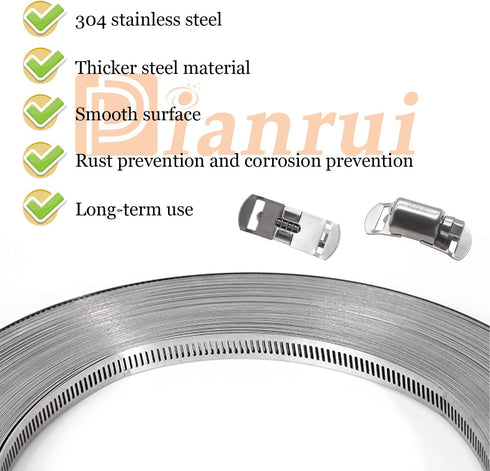 DIY Hose Clamps 12FT 304 Stainless Steel Metal Strap, 8PCS Stronger Fasteners Assortment Kit