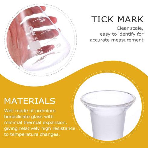 Glass Conical Flask Graduated Borosilicate Erlenmeyer Flask with Ground Stopper for Lab Experiment Chemistry - 250ml