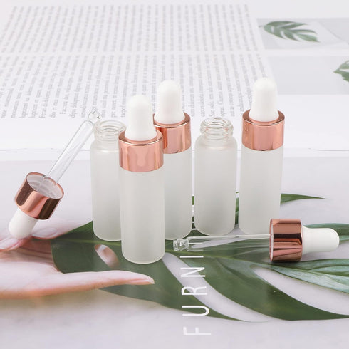 5ml Frosted Glass Dropper Bottles, 1/6Oz Rose Gold with Glass Eye Dropper & 2 Funnels