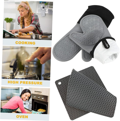 Set Cabilock Flexible Kitchen Mitts Mat Silicone Placemat Safe Handling of Hot Items Nesting Glove