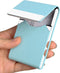 JuneLsy Professional Business Card Holder Case, PU Leather Metal Name Card Holder for Men & Women (Light Blue)