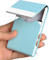 JuneLsy Professional Business Card Holder Case, PU Leather Metal Name Card Holder for Men & Women (Light Blue)