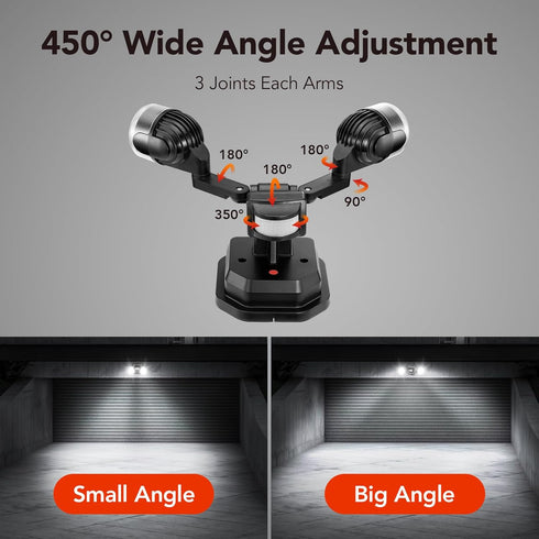 450 3-Head 2500 IP65 OREiN Outdoor Motion Sensor Security Light, Adjustable Floodlight, Lumens Bright Hardwired Dusk