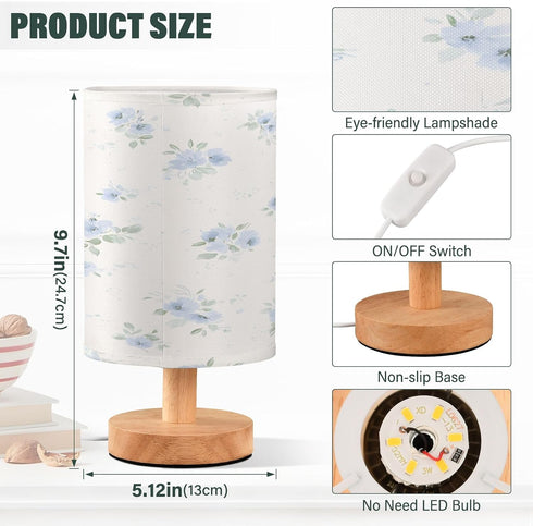 Bolaz Small Table Lamp for Bedroom Blue Small Floral Pattern Table Lamp Nightstand Lamp for Livingroom Office Reading