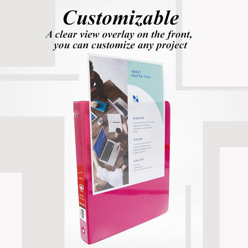 BAZIC 3 Ring Binder, 1/2" Economy View Binders Organizer - Fuchsia, Round Ring, Holds 100 Sheets Paper, for School,