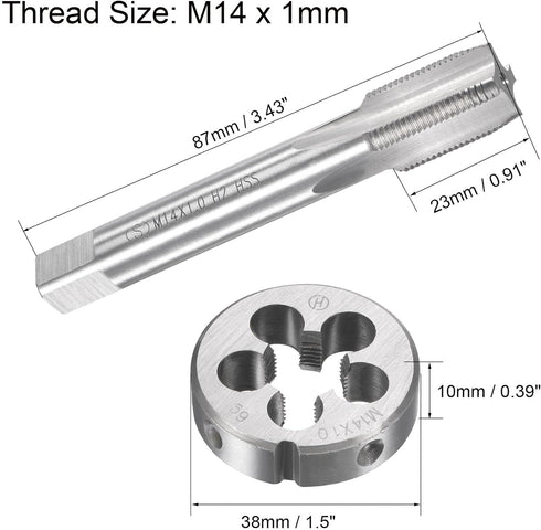 uxcell M14 x 1mm Metric Tap and Die Set, Machine Thread Screw Tap with Round Threading Die, Tap & Die Kit for Nut Screw Bolt Thread Repair