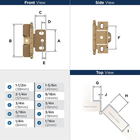 PK3175TBCZ 3/4 (19 mm) Inset Amerock | Cabinet Hinge | in. Door Thickness | Full | Full Wrap | Ball Tip | Champagne