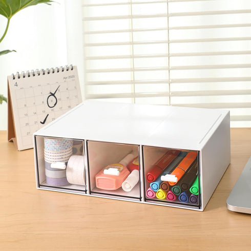 Plastic 3 Drawer Organizer for Cosmetic Storage, Makeup Organizer for Nail Polish, Brushes, Jewelry (White)