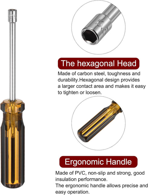 Metric Hex Nut Screwdriver, 5.5mm Carbon Steel Ergonomic PVC Grip Non-Magnetic Socket Wrench for Automotive