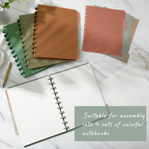 Glenmal 4 Sets 8.5 x 11 Inches Bound Notebook - Customizable Notebook with Discs, 5 Tab Dividers, College Ruled Pages