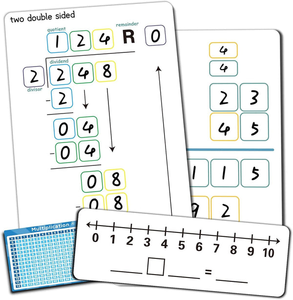 Set of Dry Erase Addition, Subtraction, Multiplication, and Division Practice White Board for Kids