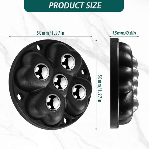 360 (BLACK-8 Self Adhesive Caster Wheels, Swivel Stainless Steel Rollers,Low Profile Rollers for Kitchen Appliances