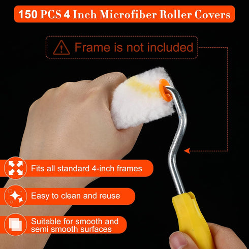 150 4 Inch 1/2" Nuogo Pcs Mini Paint Roller Cover Nap Small Microfiber Roller Covers Home Repair Tools House Household