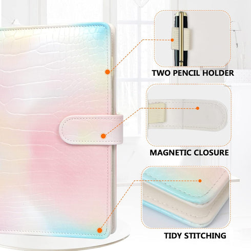 Toplive A5 Notebook Binder, 6 Ring Refillable Binder, PU Leather Planner Cover with Magnetic Closure for Loose Leaf