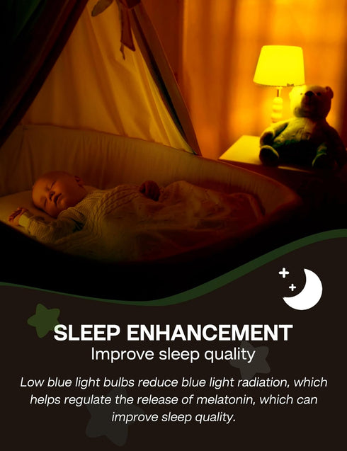 Bulbs: 3W Bulb 1800K, Bulbs 40W E26 Bulbs 2 Pack Amber Sleep Light Amber Warm Light Blue Light Blocking Dim Light
