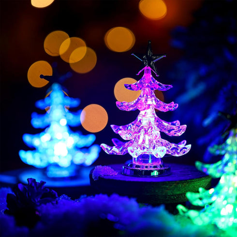 Glooglitter 8 7 Pcs LED Christmas Table Lights Lighted Tabletop Lights with USB Changing Colors Mini Christmas Tree