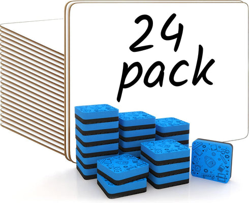 Scribbledo 24 Small White Board Dry Erase Boards Classroom Pack, 9"x12” Double Sided Mini Whiteboards with Erasers
