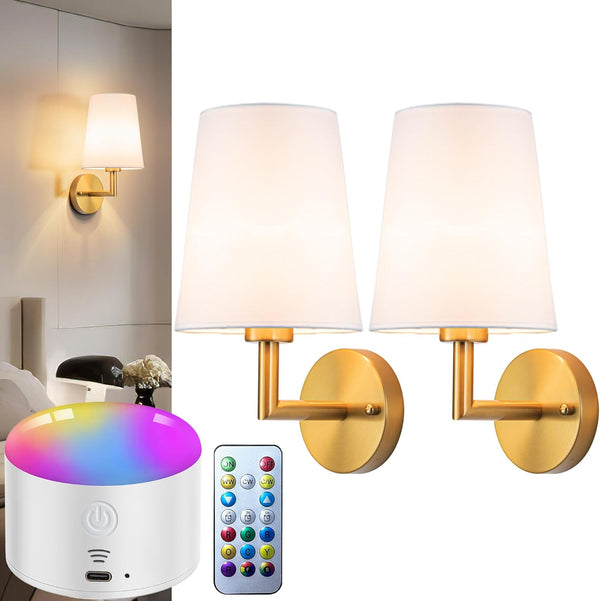 Battery Operated Wall Sconces Set of 2, 10000mAh Rechargeable Wall Lights with
