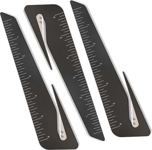Uncommon Desks Ruler & Letter Opener Combo, Easy to Hold, Black 6 Inch Ruler, Perfect for Crafts and Sewing (3 Pack)