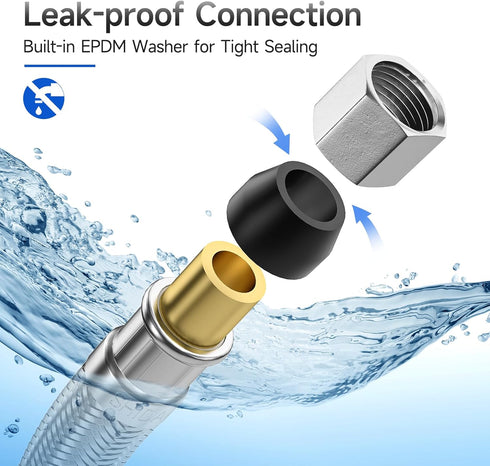JUWO 16" Faucet Supply Line Extension - 3/8" x 3/8" Comp Stainless Steel Hose Connector for Large Sink