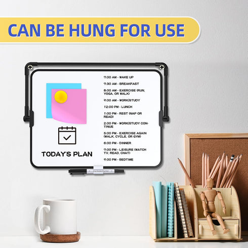 Dry Erase White Board, 8" x 12" Magnetic Desktop with Stand, Includes 6 Markers, 6 Magnets, and 1 Eraser for Home,