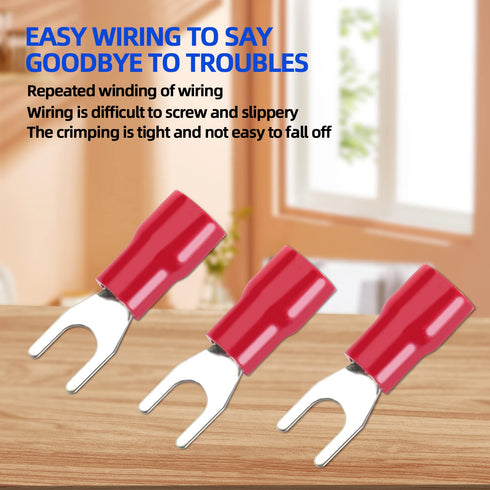 V TELESKY 300Pcs Insulated U-Type Terminal Wire Connector, Red Fork 22-16 Gauge Quick Disconnect Electrical Crimp