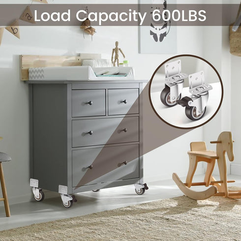 Nefish Side Mount Casters 2 Inch L-Shaped Small Rubber Caster Set of 4, Ball Bearing 360 Degree Plate Swivel Castors Wheel 600 LBS, Casters Wheels for Furniture, Baby Bed, Kitchen, Cabinet, Table