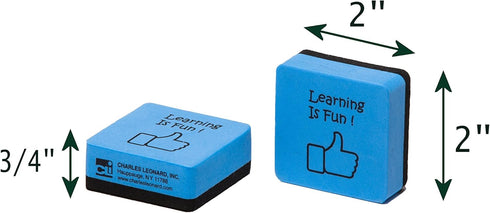 Charles Leonard Whiteboard Erasers, Felt and Foam, Learning is Fun Style, 2 x 2, Blue/Black, 15 Pack