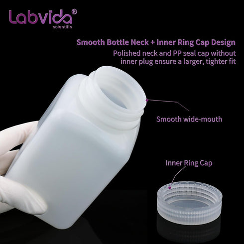 Square Reagent Bottle, HDPE Wide Mouth Plastic, 2 pcs of 1000ml Sample Sealing Storage Container