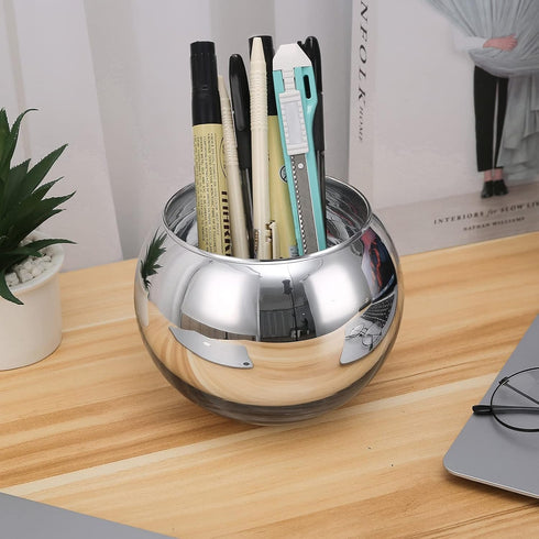 SNDEC Cubicle Accessories | 6'' Glass Candy Dish Desk Mirror | Home Office Aesthetic Table Vases