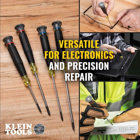 Klein Tools 85615 Mini Precision Screwdriver Set, 4-Piece Phillips and Slotted Set for Electronics and Small Appliances