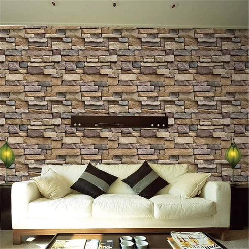 Yancorp 18"x120" Brick Wallpaper Peel and Stick Modern Stone Contact Paper for Kitchen Bedroom Accent Wall Brown Beige