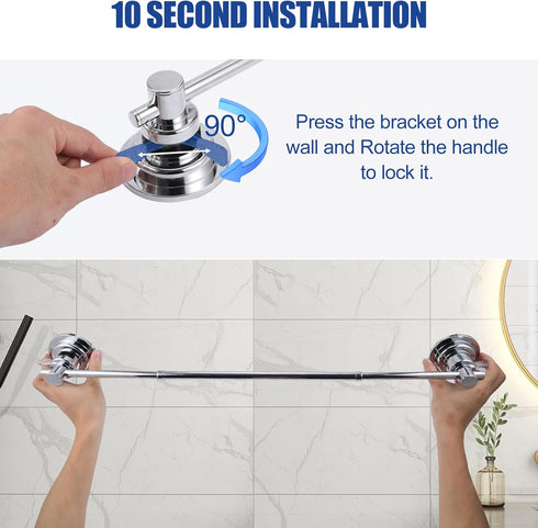 5 17-28 Inch SLIIMU Suction Cup Towel Bar for Shower with Hooks, Adjustable Stainless Steel Long Bathroom Wall