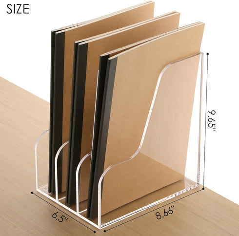 SANRUI Desk Organizer, Acrylic Magazine File Holder with 3 Vertical Compartments, Clear File Sorter for Office Home